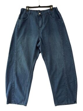 Barrel Leg Jeans High Rise Elastic Waist Tapered Denim 2XL